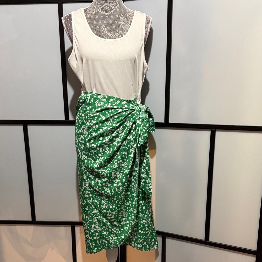 SHEIN White and Green Wrap Dress
